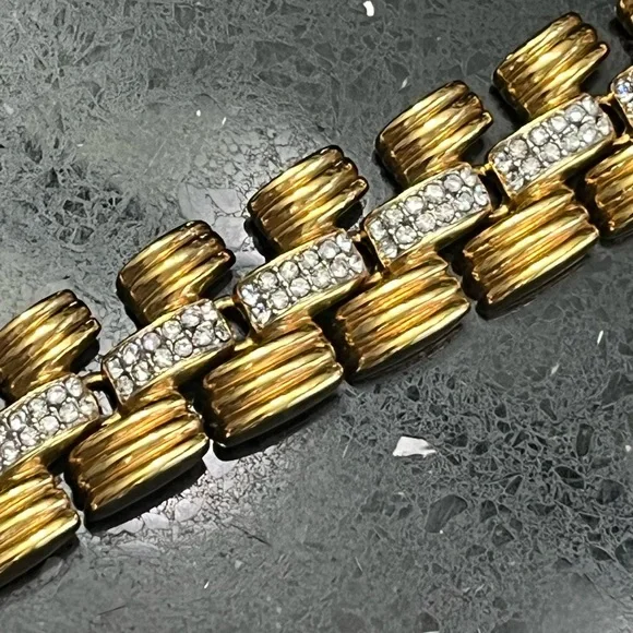 IVANA TRUMP vintage HUGE Gold Crystal Diamond tennis Statement necklace jewelry - Picture 6 of 9